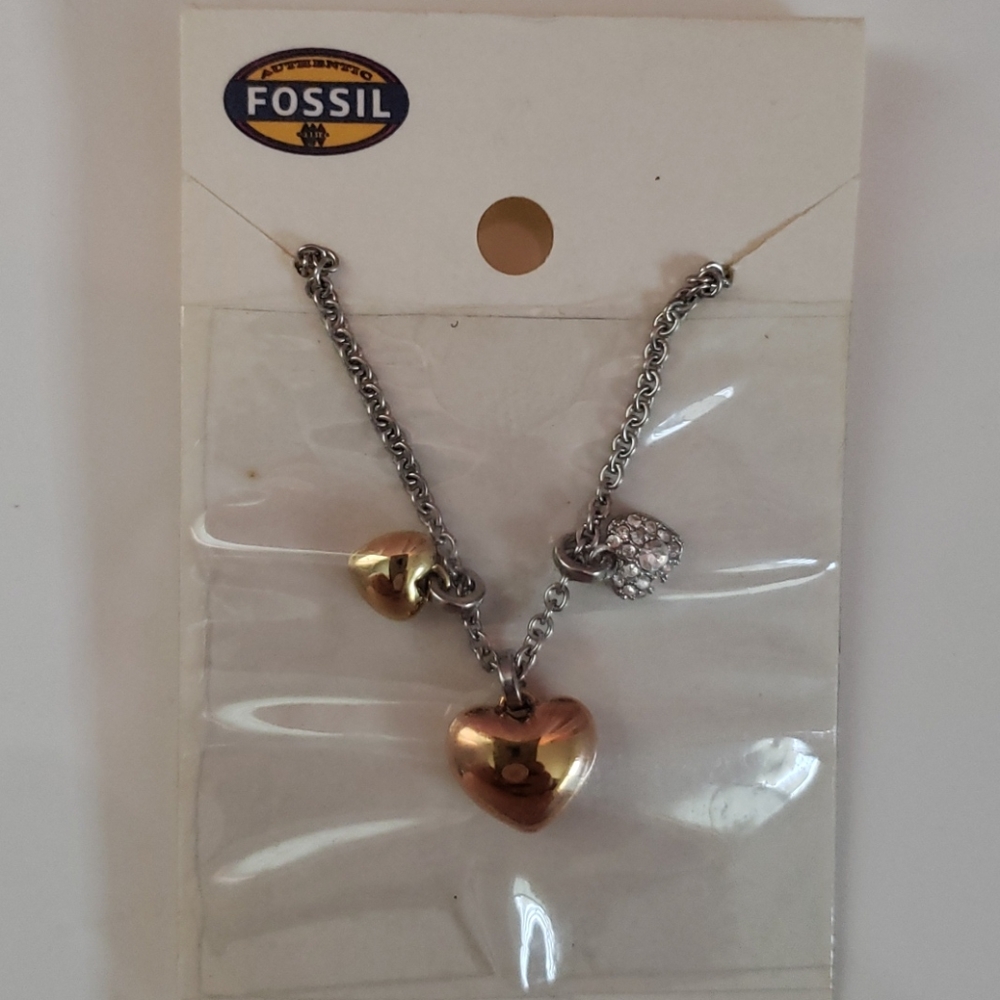 Fossil Tri-tone Hearts Necklace